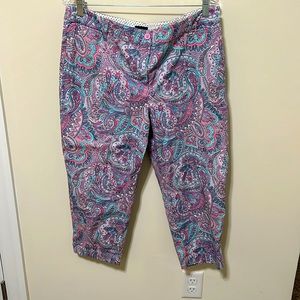 Talbots Women’s Perfect Crop Capri Pants Purple Pink Paisley Print / Size 16P
